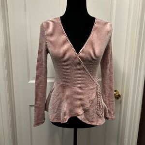 Sold Hold 4 Nwt red white women M low cut V neck long sleeve false wrap dress